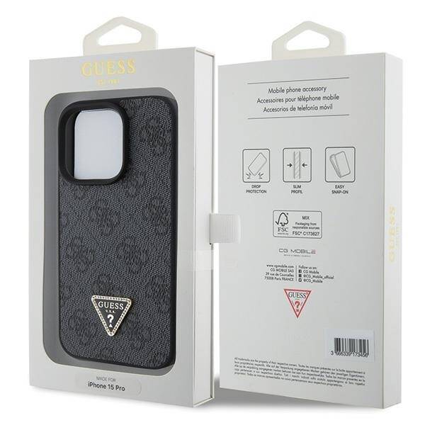 GUESS GUHCP15XP4TDPK IPHONE 15 PRO MAX 6.7" CZARNY/BLACK HARDCASE LEATHER 4G DIAMOND TRIANGLE