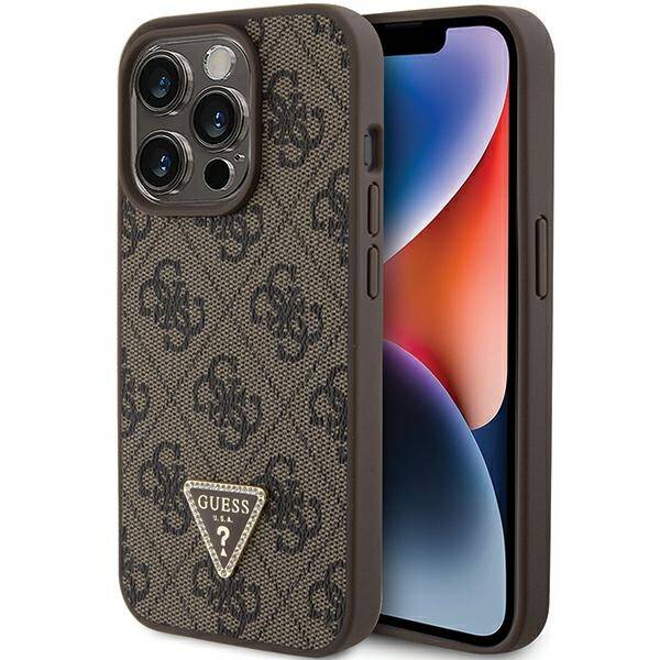 GUESS GUHCP15XP4TDPW IPHONE 15 PRO MAX 6.7" BRĄZOWY/BROWN HARDCASE LEATHER 4G TRIANGLE STRASS