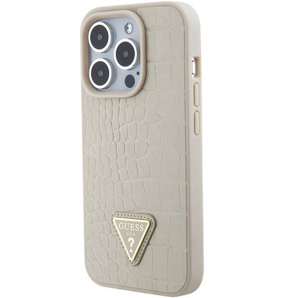 GUESS GUHCP15XPCRTHCD IPHONE 15 PRO MAX 6.7" ZŁOTY/GOLD HARDCASE CROCO TRIANGLE METAL LOGO