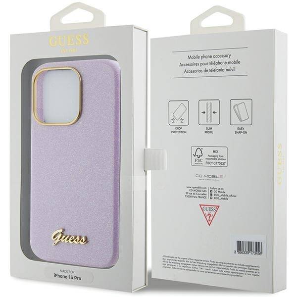 GUESS GUHCP15XPGMCSL IPHONE 15 PRO MAX 6.7" LILIOWY/LILAC HARDCASE GLITTER GLOSSY SCRIPT