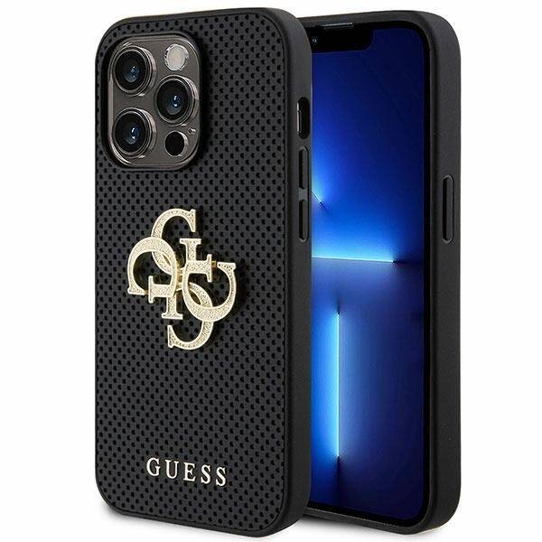 GUESS GUHCP15XPSP4LGK IPHONE 15 PRO MAX 6.7" CZARNY/BLACK HARDCASE LEATHER PERFORATED 4G GLITTER LOGO