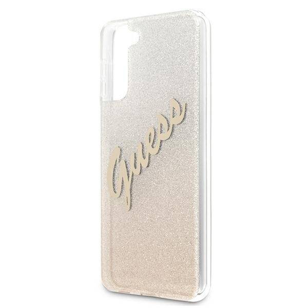 GUESS GUHCS21MPCUGLSGO S21+ G996 ZŁOTY/GOLD HARDCASE GLITTER GRADIENT SCRIPT