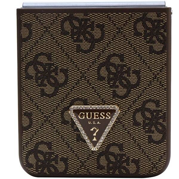 GUESS GUHCZF5P4TDPW F731 Z FLIP5 BRĄZOWY/BROWN HARDCASE LEATHER 4G TRIANGLE STRASS