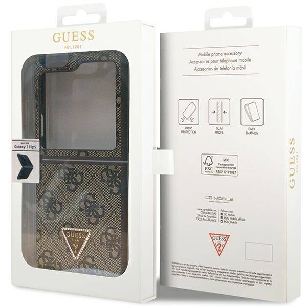 GUESS GUHCZF5P4TDPW F731 Z FLIP5 BRĄZOWY/BROWN HARDCASE LEATHER 4G TRIANGLE STRASS