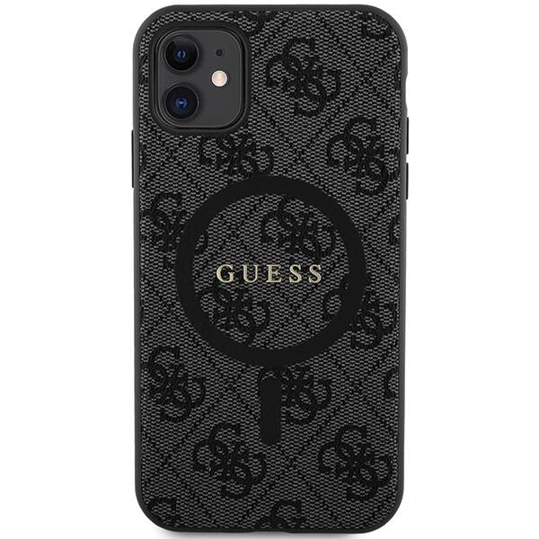 GUESS GUHMN61G4GFRK IPHONE 11 6.1" / XR CZARNY/BLACK HARDCASE 4G COLLECTION LEATHER METAL LOGO MAGSAFE