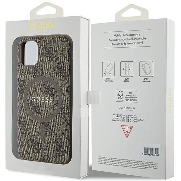 GUESS GUHMN61G4GFRW IPHONE 11 6.1" / XR BRĄZOWY/BROWN HARDCASE 4G COLLECTION LEATHER METAL LOGO MAGSAFE