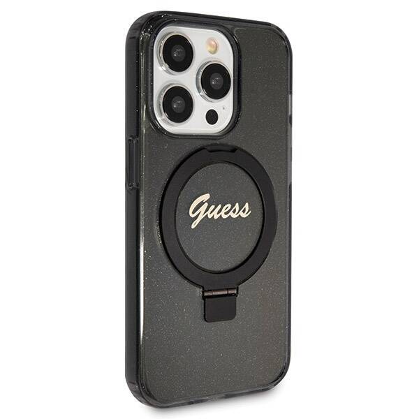 GUESS GUHMP13LHRSGSK IPHONE 13 PRO / 13 6.1" CZARNY/BLACK HARDCASE RING STAND SCRIPT GLITTER MAGSAFE