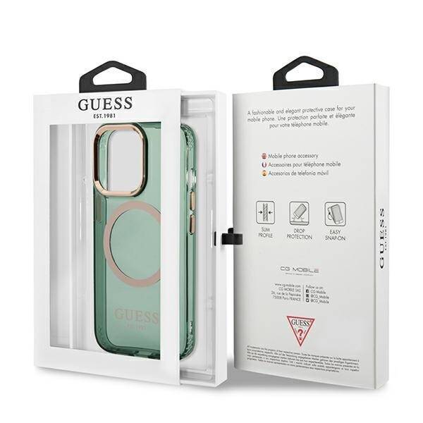 GUESS GUHMP13LHTCMA IPHONE 13 PRO / 13 6,1" ZIELONY/KHAKI HARD CASE GOLD OUTLINE TRANSLUCENT MAGSAFE