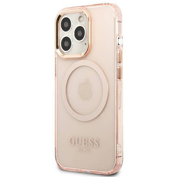 GUESS GUHMP13LHTCMP IPHONE 13 PRO / 13 6,1" RÓŻOWY/PINK HARD CASE GOLD OUTLINE TRANSLUCENT MAGSAFE