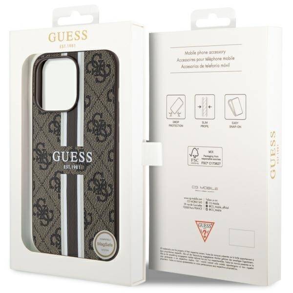 GUESS GUHMP13LP4RPSW IPHONE 13 PRO / 13 6.1" BRĄZOWY/BROWN HARDCASE 4G PRINTED STRIPES MAGSAFE