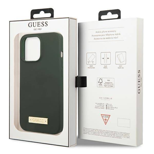 GUESS GUHMP13LSPLA IPHONE 13 PRO / 13 6,1" ZIELONY/KHAKI HARD CASE SILICONE LOGO PLATE MAGSAFE