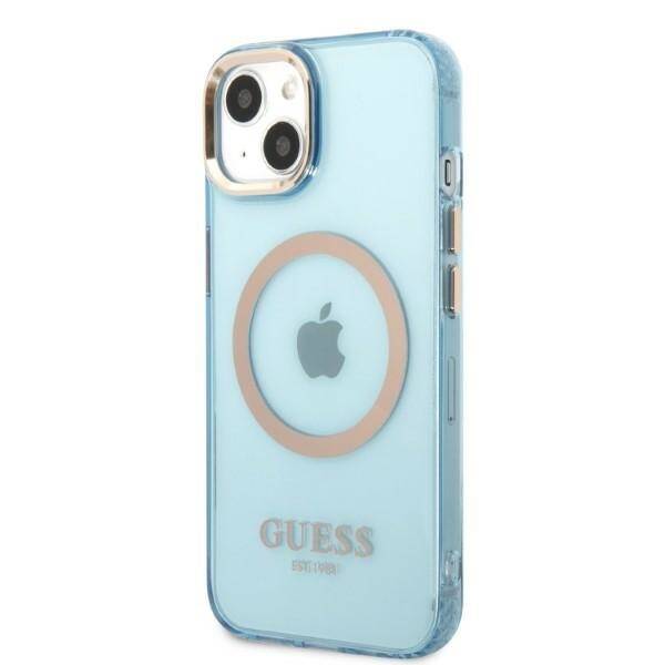 GUESS GUHMP13MHTCMB IPHONE 13 / 14 / 15 6.1" NIEBIESKI/BLUE HARD CASE GOLD OUTLINE TRANSLUCENT MAGSAFE