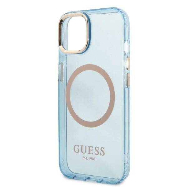 GUESS GUHMP13MHTCMB IPHONE 13 / 14 / 15 6.1" NIEBIESKI/BLUE HARD CASE GOLD OUTLINE TRANSLUCENT MAGSAFE