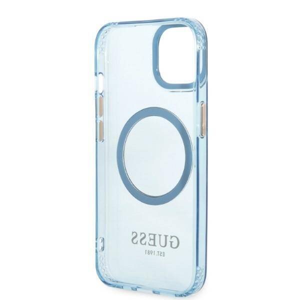 GUESS GUHMP13MHTCMB IPHONE 13 / 14 / 15 6.1" NIEBIESKI/BLUE HARD CASE GOLD OUTLINE TRANSLUCENT MAGSAFE