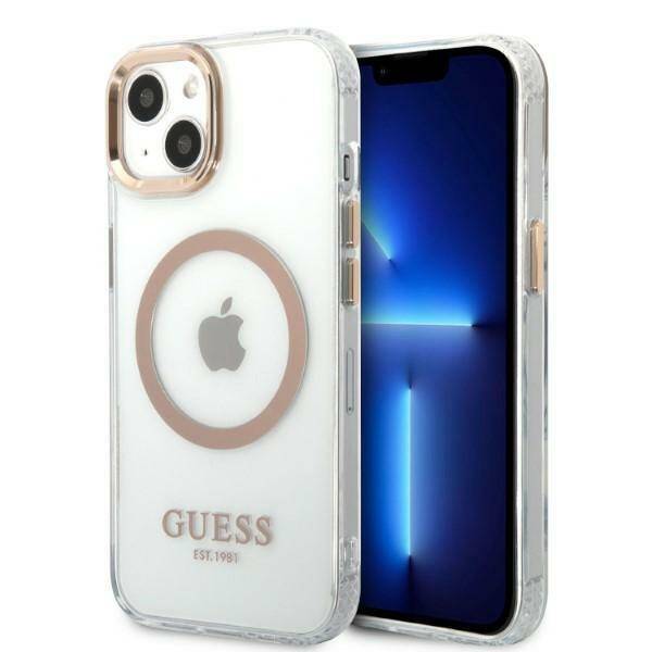 GUESS GUHMP13MHTRMD IPHONE 13 / 14 / 15 6.1" ZŁOTY/GOLD HARD CASE METAL OUTLINE MAGSAFE