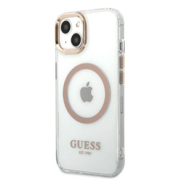 GUESS GUHMP13MHTRMD IPHONE 13 / 14 / 15 6.1" ZŁOTY/GOLD HARD CASE METAL OUTLINE MAGSAFE