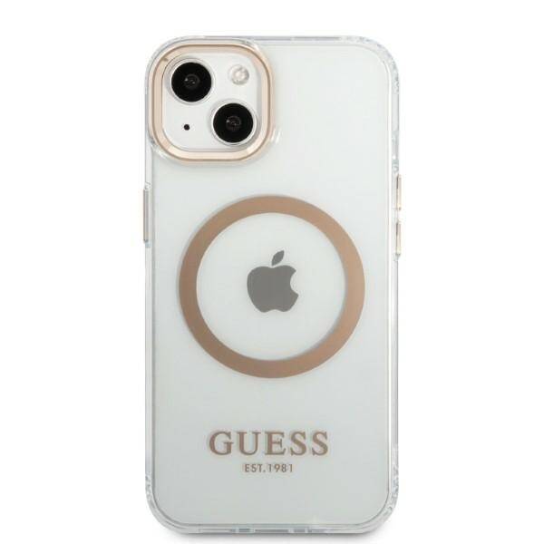 GUESS GUHMP13MHTRMD IPHONE 13 / 14 / 15 6.1" ZŁOTY/GOLD HARD CASE METAL OUTLINE MAGSAFE