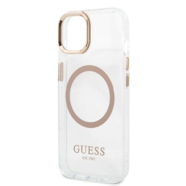 GUESS GUHMP13MHTRMD IPHONE 13 / 14 / 15 6.1" ZŁOTY/GOLD HARD CASE METAL OUTLINE MAGSAFE