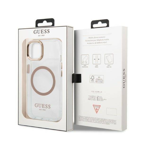 GUESS GUHMP13MHTRMD IPHONE 13 / 14 / 15 6.1" ZŁOTY/GOLD HARD CASE METAL OUTLINE MAGSAFE