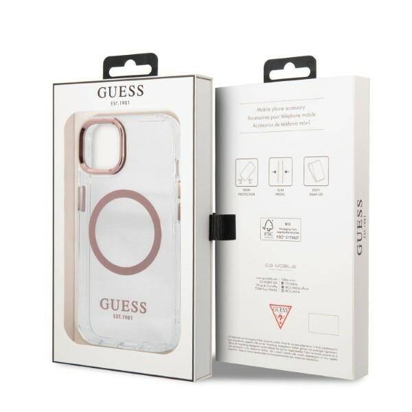 GUESS GUHMP13MHTRMP IPHONE 13 / 14 / 15 6.1" RÓŻOWY/PINK HARD CASE METAL OUTLINE MAGSAFE