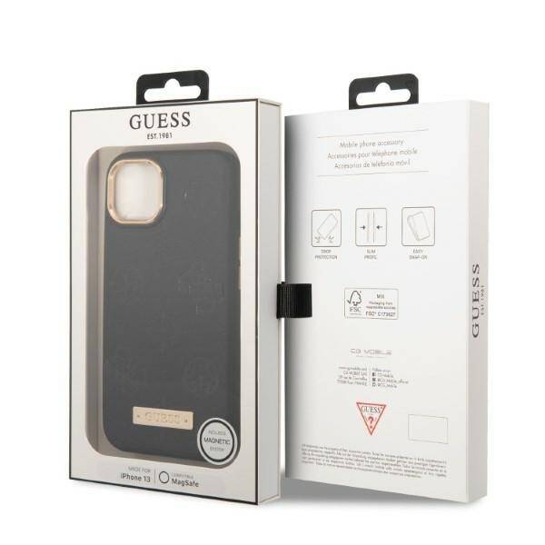 GUESS GUHMP13MSAPSTK IPHONE 13 / 14 / 15 6.1" CZARNY/BLACK HARDCASE PEONY LOGO PLATE MAGSAFE