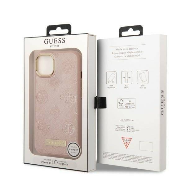 GUESS GUHMP13MSAPSTP IPHONE 13 / 14 / 15 6.1" RÓŻOWY/PINK HARDCASE PEONY LOGO PLATE MAGSAFE