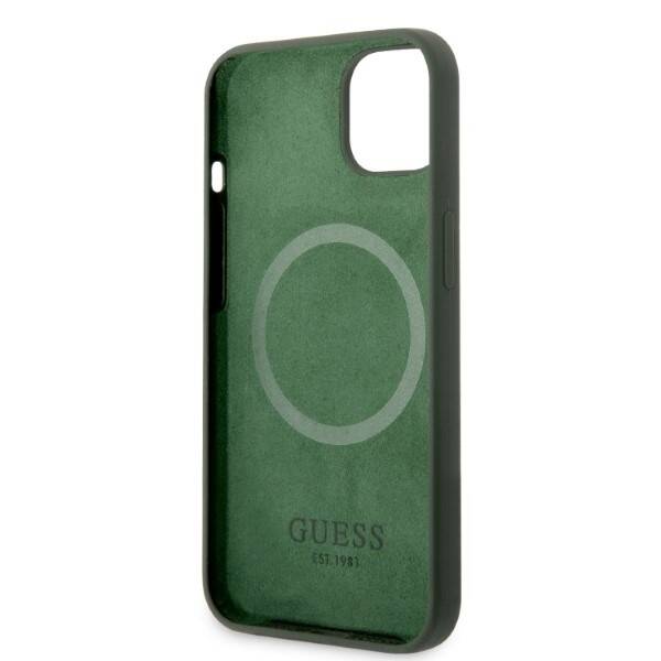 GUESS GUHMP13MSBPLA IPHONE 13 / 14 / 15 6.1" ZIELONY/KHAKI HARD CASE SILICONE LOGO PLATE MAGSAFE