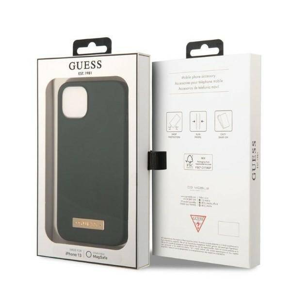 GUESS GUHMP13MSBPLA IPHONE 13 / 14 / 15 6.1" ZIELONY/KHAKI HARD CASE SILICONE LOGO PLATE MAGSAFE