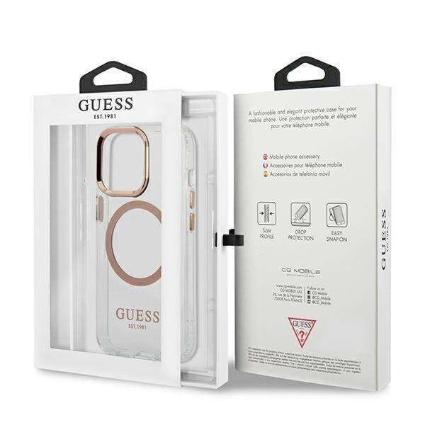 GUESS GUHMP13XHTRMD IPHONE 13 PRO MAX 6,7" ZŁOTY/GOLD HARD CASE METAL OUTLINE MAGSAFE