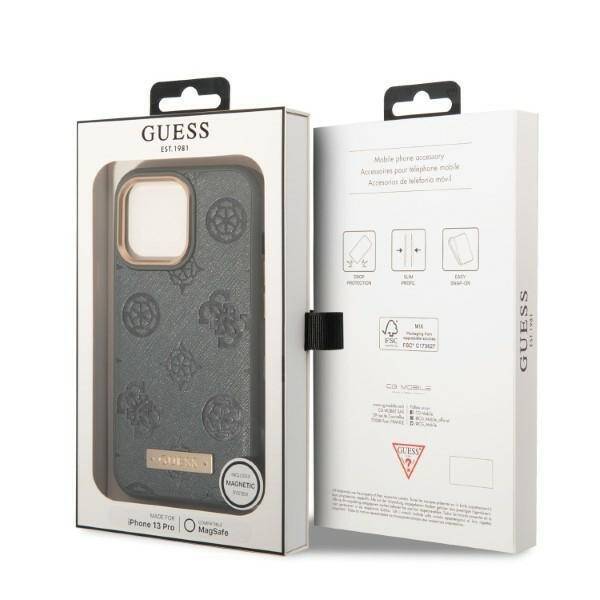 GUESS GUHMP13XSAPSTG IPHONE 13 PRO MAX 6,7" SZARY/GREY HARDCASE PEONY LOGO PLATE MAGSAFE