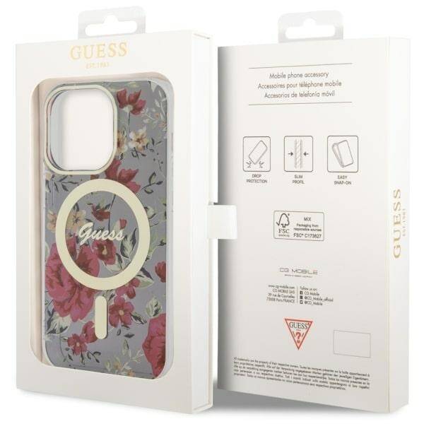 GUESS GUHMP14LHCFWSA IPHONE 14 PRO 6.1" ZIELONY/KHAKI HARDCASE FLOWER MAGSAFE