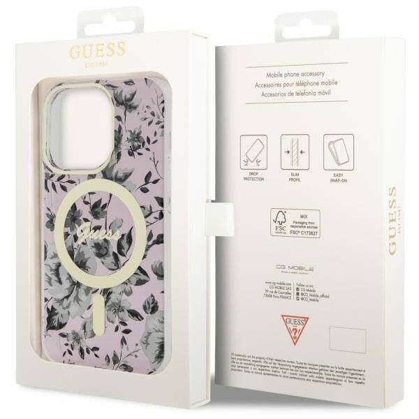 GUESS GUHMP14LHCFWSP IPHONE 14 PRO 6.1" RÓŻOWY/PINK HARDCASE FLOWER MAGSAFE