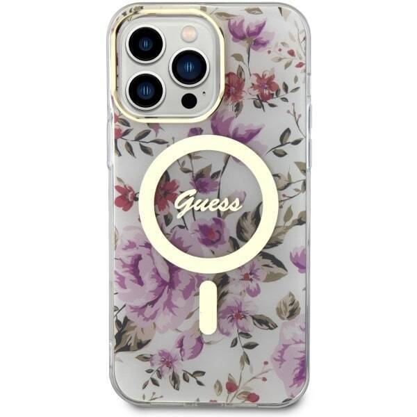 GUESS GUHMP14LHCFWST IPHONE 14 PRO 6.1" TRANSPARENT HARDCASE FLOWER MAGSAFE