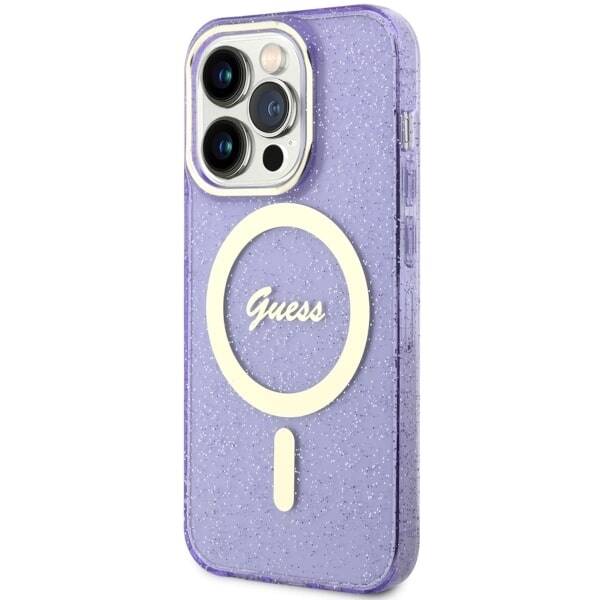 GUESS GUHMP14LHCMCGU IPHONE 14 PRO 6.1" PURPUROWY/PURPLE HARDCASE GLITTER GOLD MAGSAFE