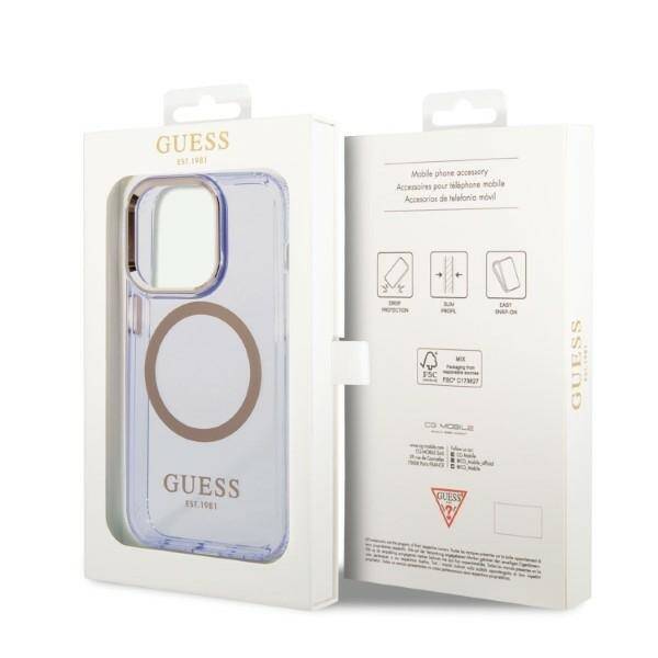 GUESS GUHMP14LHTCMU IPHONE 14 PRO 6.1" PURPUROWY/PURPLE HARD CASE GOLD OUTLINE TRANSLUCENT MAGSAFE