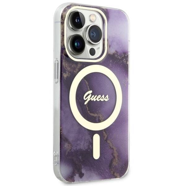 GUESS GUHMP14LHTMRSU IPHONE 14 PRO 6.1" PURPUROWY/PURPLE HARDCASE GOLDEN MARBLE MAGSAFE