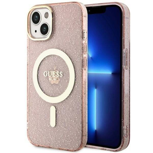 GUESS GUHMP14MHCMCGP IPHONE 14 PLUS / 15 PLUS 6.7" RÓŻOWY/PINK HARDCASE GLITTER GOLD MAGSAFE