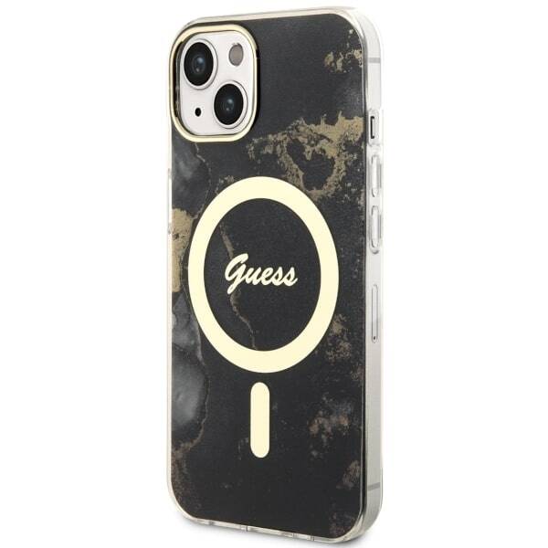 GUESS GUHMP14MHTMRSK IPHONE 14 PLUS / 15 PLUS 6.7" CZARNY/BLACK HARDCASE GOLDEN MARBLE MAGSAFE