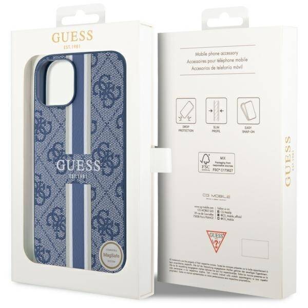 GUESS GUHMP14MP4RPSB IPHONE 14 PLUS / 15 PLUS 6.7" NIEBIESKI/BLUE HARDCASE 4G PRINTED STRIPES MAGSAFE