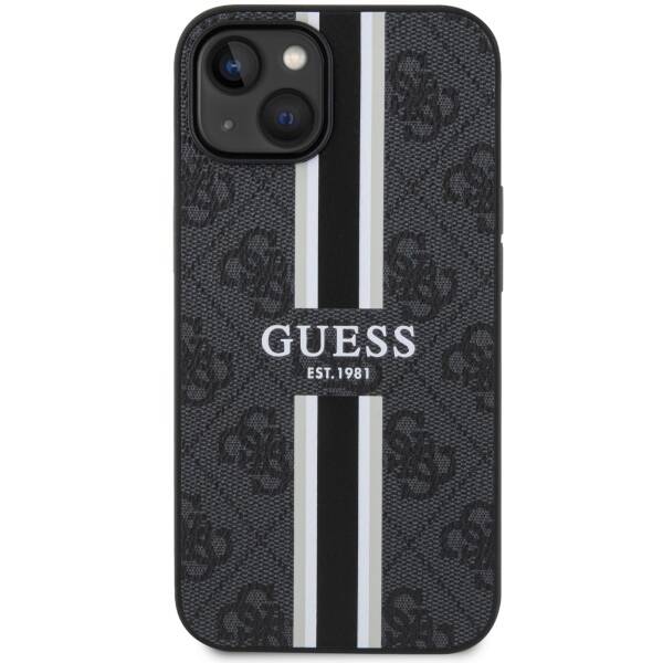 GUESS GUHMP14MP4RPSK IPHONE 14 PLUS / 15 PLUS 6.7" CZARNY/BLACK HARDCASE 4G PRINTED STRIPES MAGSAFE