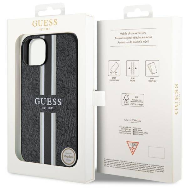 GUESS GUHMP14MP4RPSK IPHONE 14 PLUS / 15 PLUS 6.7" CZARNY/BLACK HARDCASE 4G PRINTED STRIPES MAGSAFE