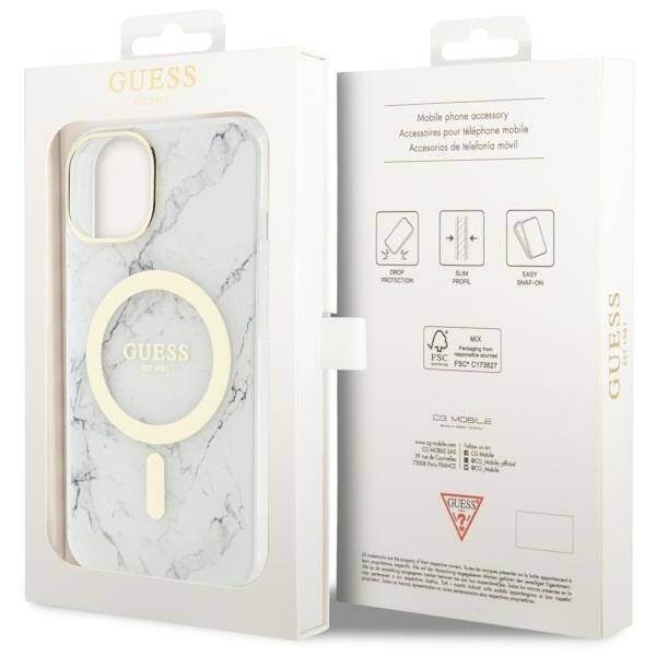 GUESS GUHMP14MPCUMAH IPHONE 14 PLUS / 15 PLUS 6.7" BIAŁY/WHITE HARDCASE MARBLE MAGSAFE