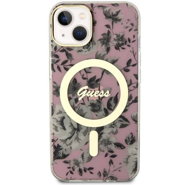 GUESS GUHMP14SHCFWSP IPHONE 14 / 15 / 13 6.1" RÓŻOWY/PINK HARDCASE FLOWER MAGSAFE