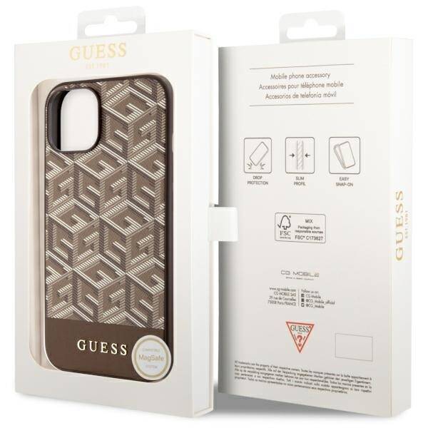 GUESS GUHMP14SHGCFSEW IPHONE 14 / 15 / 13 6.1" BRĄZOWY/BROWN HARDCASE GCUBE STRIPES MAGSAFE