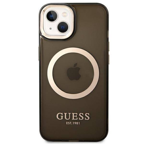 GUESS GUHMP14SHTCMK IPHONE 14 / 15 / 13 6.1" CZARNY/BLACK HARD CASE GOLD OUTLINE TRANSLUCENT MAGSAFE