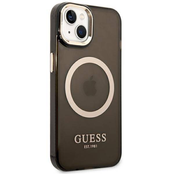 GUESS GUHMP14SHTCMK IPHONE 14 / 15 / 13 6.1" CZARNY/BLACK HARD CASE GOLD OUTLINE TRANSLUCENT MAGSAFE