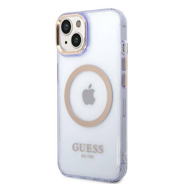 GUESS GUHMP14SHTCMU IPHONE 14 / 15 / 13 6.1" PURPUROWY/PURPLE HARD CASE GOLD OUTLINE TRANSLUCENT MAGSAFE