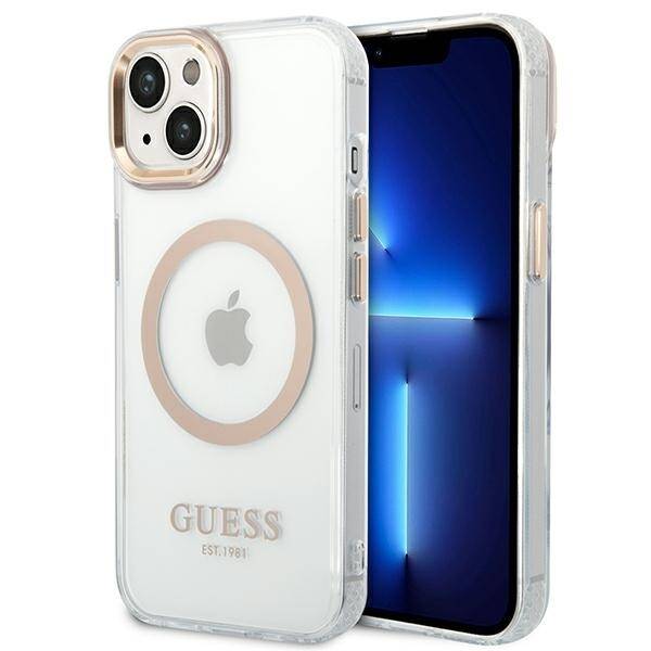 GUESS GUHMP14SHTRMD IPHONE 14 / 15 / 13 6.1" ZŁOTY/GOLD HARD CASE METAL OUTLINE MAGSAFE