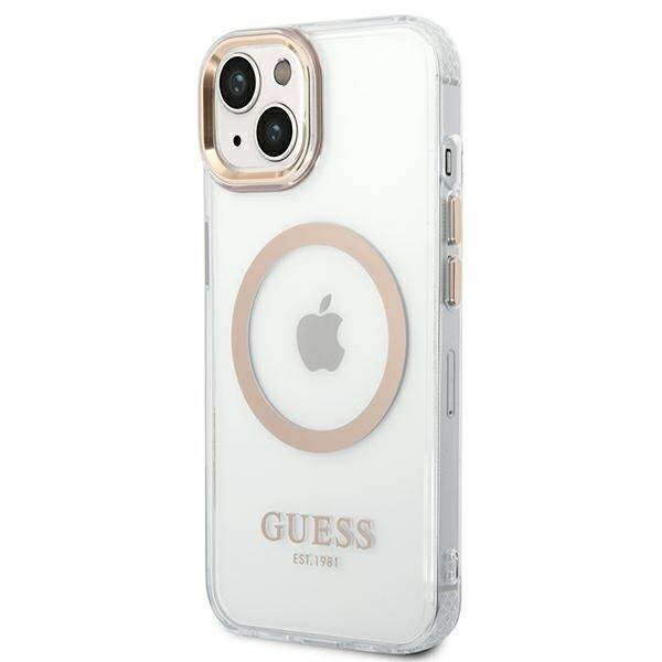 GUESS GUHMP14SHTRMD IPHONE 14 / 15 / 13 6.1" ZŁOTY/GOLD HARD CASE METAL OUTLINE MAGSAFE