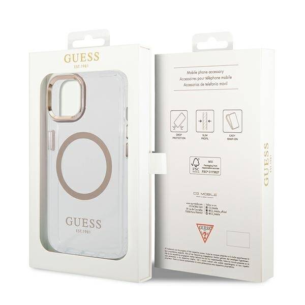 GUESS GUHMP14SHTRMD IPHONE 14 / 15 / 13 6.1" ZŁOTY/GOLD HARD CASE METAL OUTLINE MAGSAFE